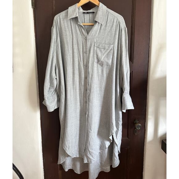 ZARA | Light Gray Oversized lightweight Shirt Dress High-Low Hem | Size Small - Picture 1 of 4